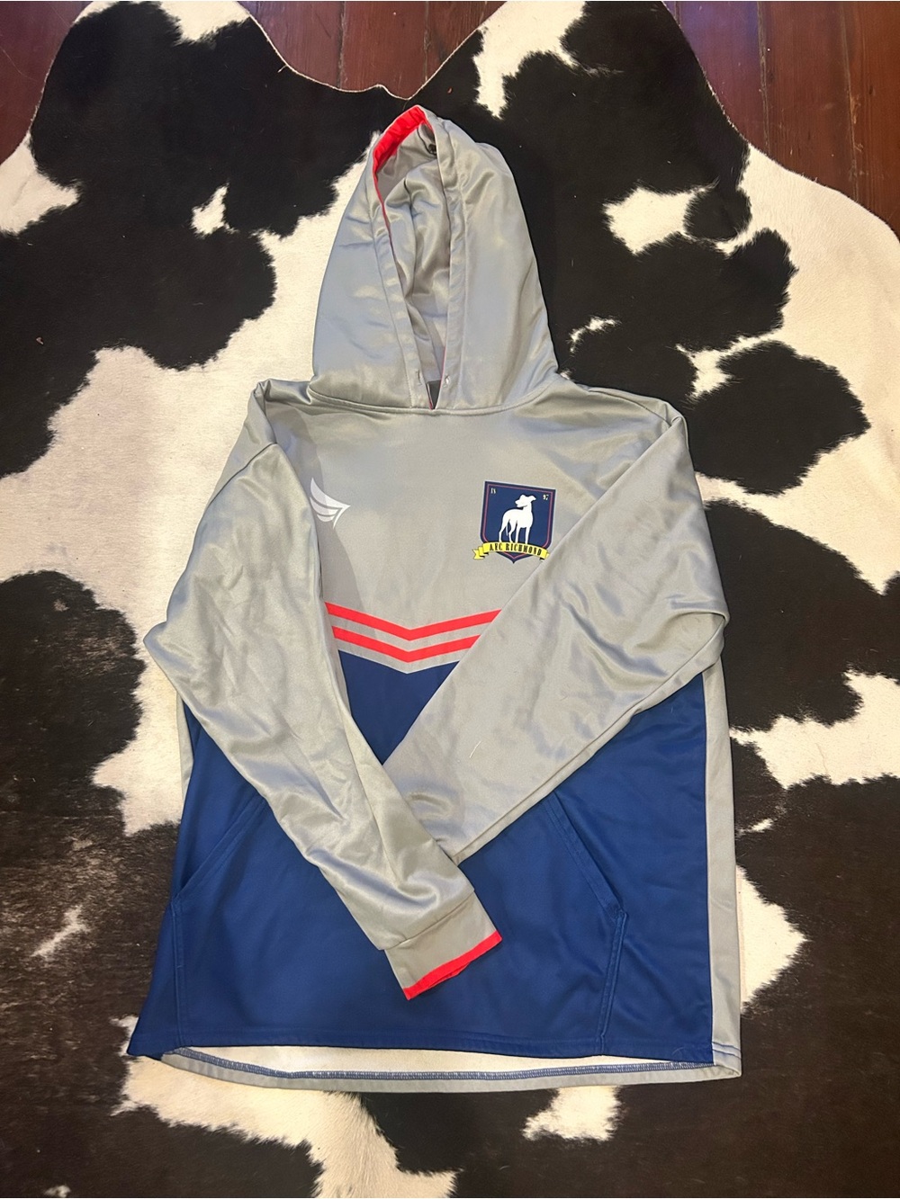 Men's Gray Ted lasso Richmond Navy Pullover Hoodie with Red Accents - Team Crest